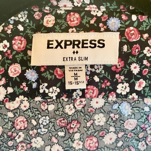Express Dark Floral Shirtdress Extra Slim Long Sleeve Medium Ditsy Button Down - Picture 6 of 7